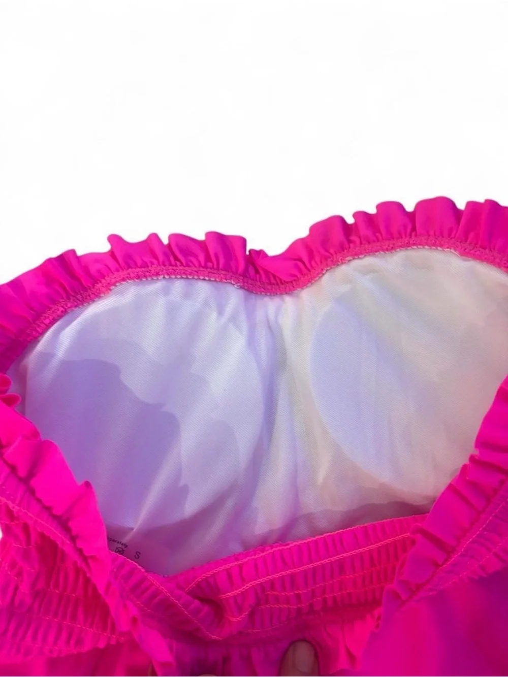 SHEIN Bright Pink Ruffle Strapless Tankini Set